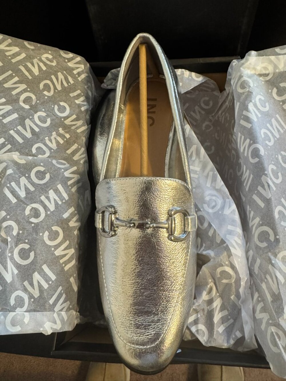 INC International Concepts Silver Metallic Gayyle Loafers.  Size 8.  New w/Box